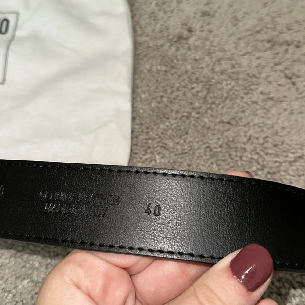 Moschino Black Belt with White Logo and Gold Buckle